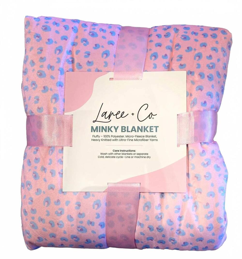 NEW LAREE + CO. lillian leopard luxe cuddle minky blanket in pink pattern